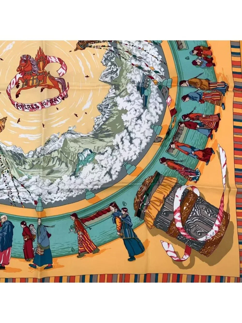 Hermes Carre 90 Scarf Silk Prieres AU Vent Prayer in the Wind Orange - Picture 5 of 7